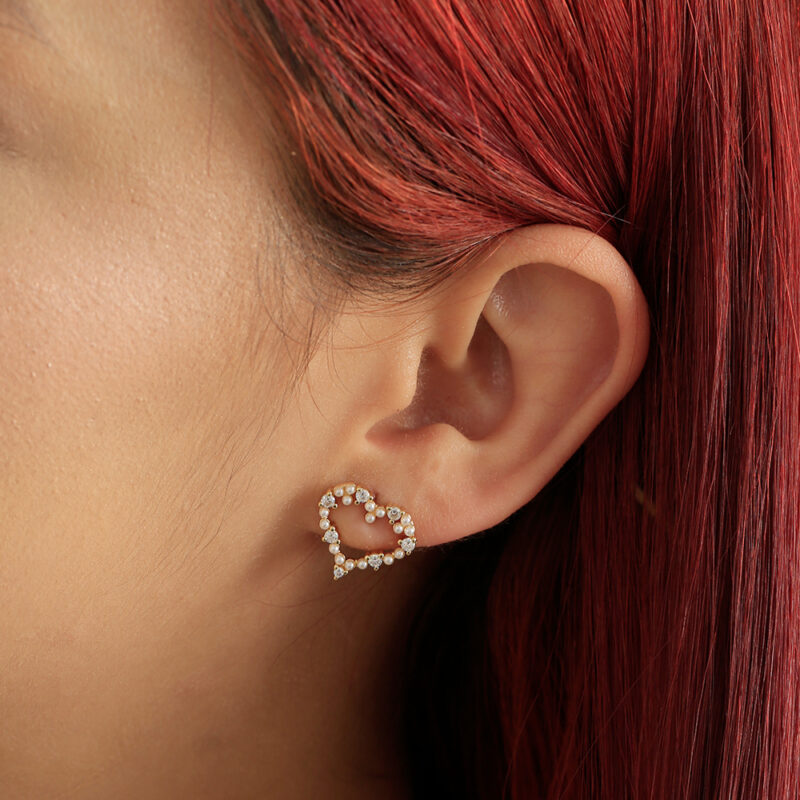 Arete Topo Corazón Con Múltiples Perlas