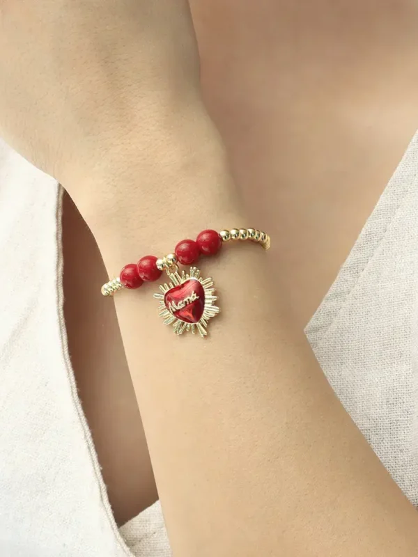 Pulsera Corazón Mamá/ En Baño De Oro 24k. Marca Brazz By Roel. 
